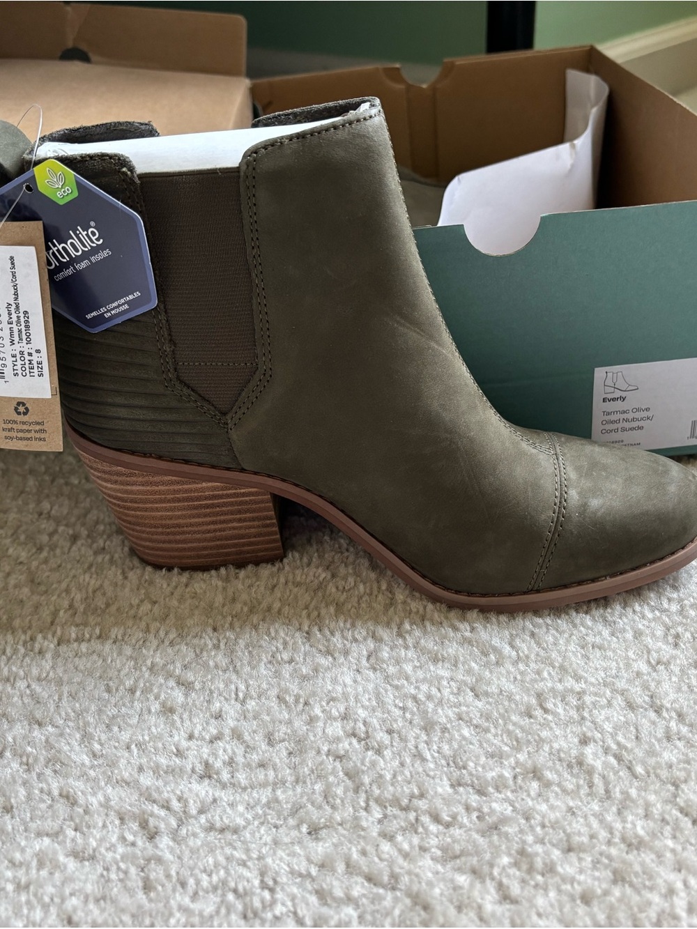 Toms Olive Nubuck Chelsea Ankle Booties
